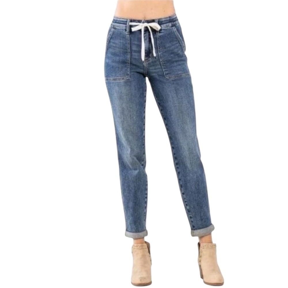 JUDY BLUE Jogger Drawstring Jeans in Classic Blue Size 1 / 25 — So Comfortable!! - Picture 1 of 6